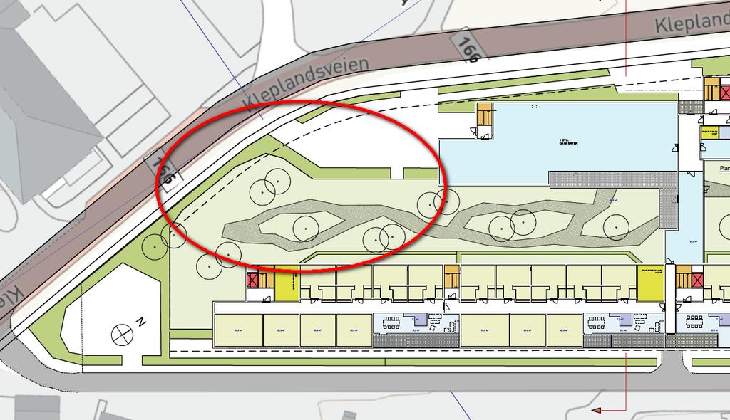 5.2 Utendørs uteoppholdsareal Generelt viser vedlegg 2 at en kan oppnå utearealer med støynivå under nedre grense for gul støysone i 1,7 meter høyde med foreløpig planlagt bebyggelse.