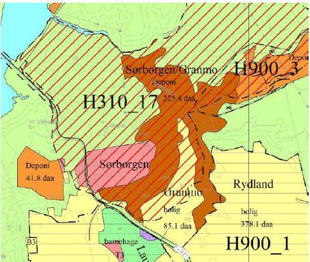 8 (36) SØRBORGEN MASSEDEPONI Figur 1 Utklipp fra kommuneplanen (2010-2021) for Klæbu kommune, viser massedeponiene Sørborgen/Granmo. 4.