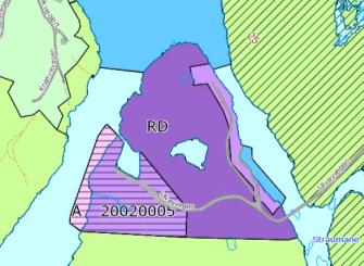 Nordre del av Ulvøy i kommuneplanen sin arealdel (2014). Ny reguleringsplan erstattar eksisterande plan (20020005). RD tyder at området må detaljregulerast før utbygging.