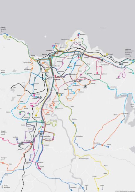 Helt ny rutestruktur Tre hovedlinjer danner ryggraden (M1, M2 og M3). Byen får færre linjer totalt, men langt flere avganger.