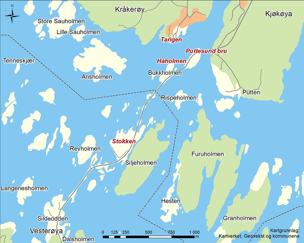 samme trase som fremføring av kabel langs fylkesvei 108 fra Håholmen til Vesterøy.