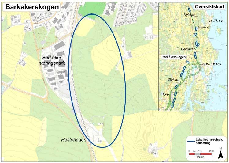 Barkåkerskogen Kartet viser ikke endelig varslingsområde, kun en omtrentlig stedsangivelse Fokusområder for utredning og videre optimalisering: Krevende grunnforhold og