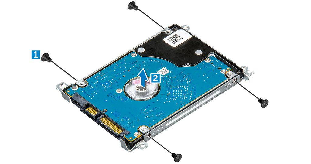Montering av harddisk 1 Stram M3xL3-skruene som fester metallbraketten til harddisken. 2 Koble til tilkoblingsadapteren til harddiskkabelen. 3 Plasser harddisken i sporet i datamaskinen.