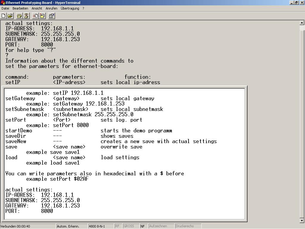 ➏ Restart the program in RUN mode: Switch on Ethernet Prototyping Board to position Run. Reset module by pressing the reset button. ➐ Now please set your required parameters.