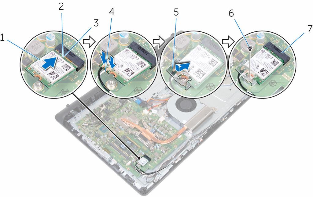 5 Sett tilbake skruen som holder braketten til trådløskortet og selve trådløskortet til hovedkortet.