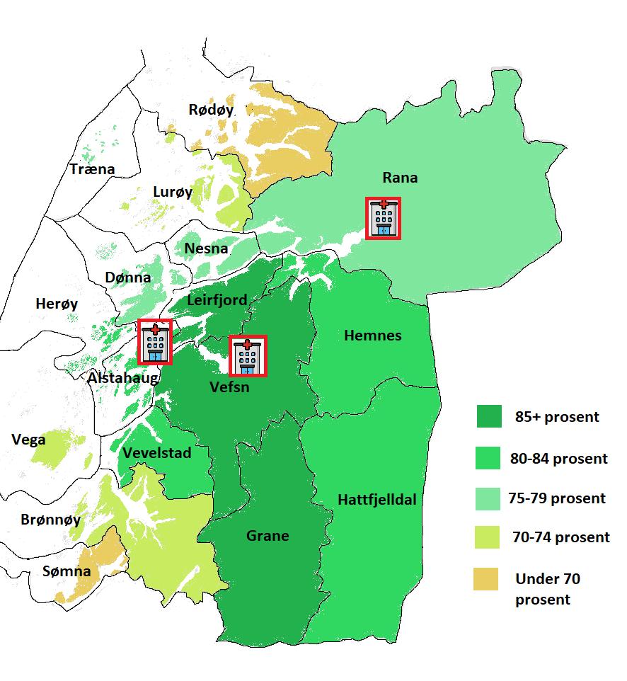 Pasientgrunnlaget svekkes Økt reisetid til Helgelandssykehuset gir økt pasientflukt til andre helseforetak. Helgelandssykehusets reelle nedslagsfelt er 77 100 innbyggere.