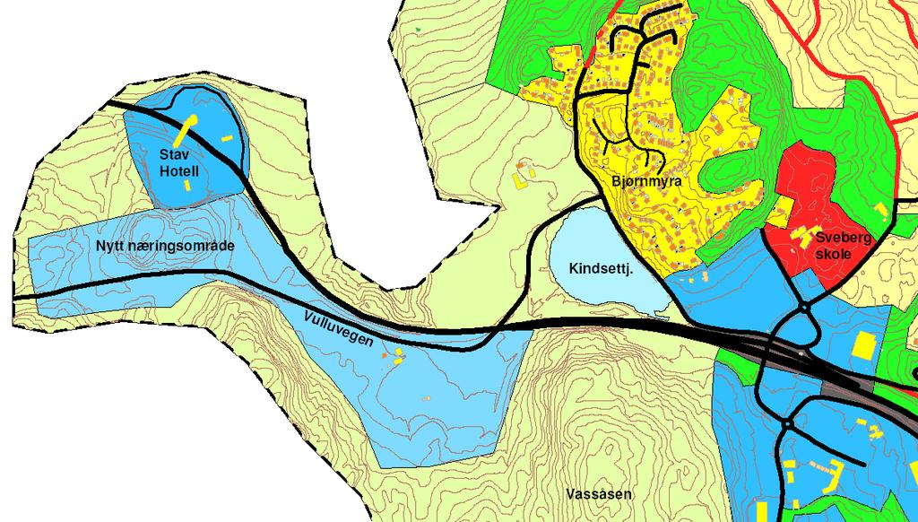 I kommunedelplankartet over er området avmerka som Nytt næringsområde. Området vert omfatta av kommunedelplan Sveberg.
