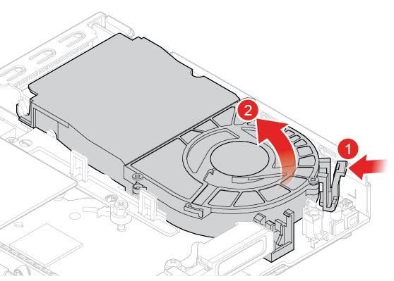 Figur 46. Fjerne systemviften Figur 47. Hvordan installere systemviften 6. Koble systemviftekabelen til systemviftekontakten på hovedkortet. 7. Fullføre utskiftningen.