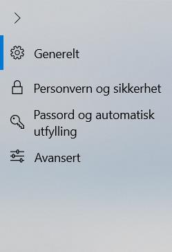 Innstillinger er delt opp i 4 menypunkter: Generelt,