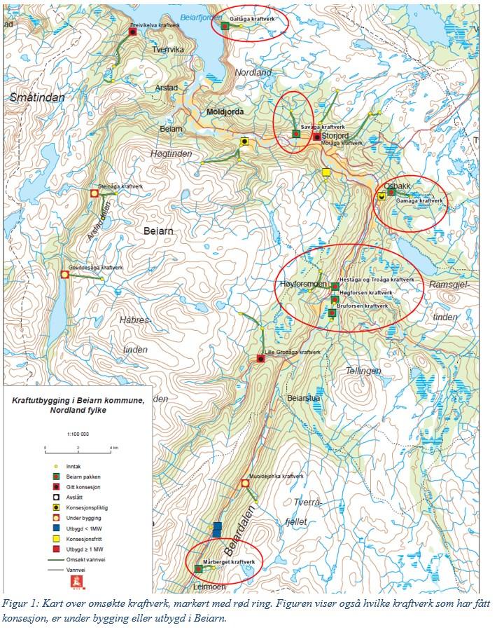 Eksisterende kraftverk og overføringer i kommunen Tabell 2 og figur 2 gir en oversikt over eksisterende og planlagte