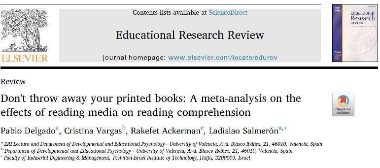 Don t throw away your papir printed books skjerm digital environments may not always be best suited to fostering deep comprehension and learning *Delgado