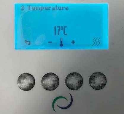 Ved å trykke på knapp 2 (fra venstre) så åpnes temperatur-menyen (fig.16). Fig.