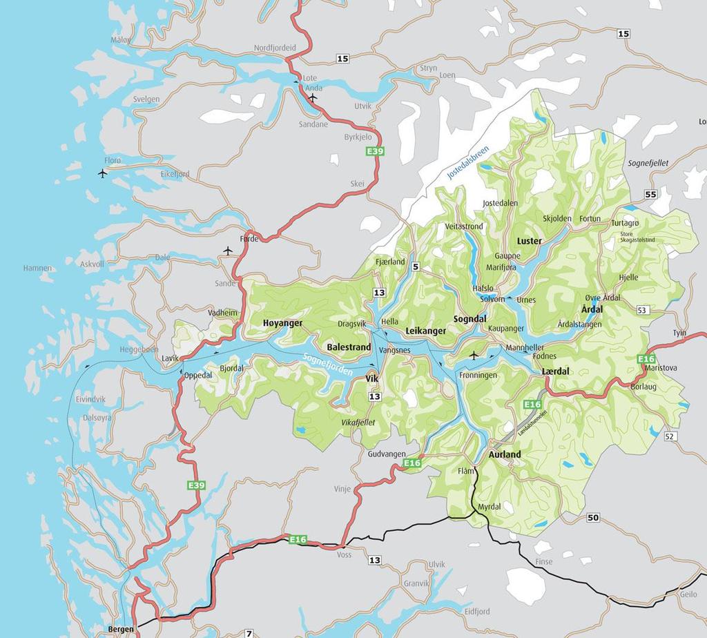 1.3 Kommunar som inngår i utgreiinga Følgjande kommunar inngår i utgreiinga: Høyanger Balestrand