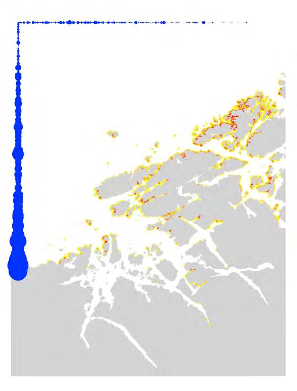 Figur 3.2: Kart som viser hot spots for stranding av plast i Rogaland. (Havforskningsinstitut