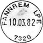 ? FANNREM LP E Innsendt?? Stempel nr. 20 Type: I25N Utsendt?? FANNREM 2 Innsendt?? Registrert brukt fra 14.07.81 KLV til 18.02.