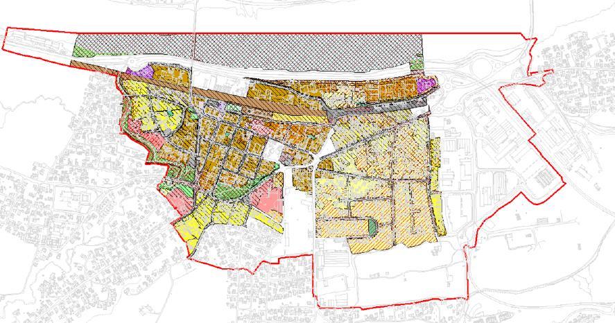 55 av 62 Figur 7.6: Arealene som inngår i forslag til områderegulering for Mjøndalen sentrum vises med farge på arealformål.