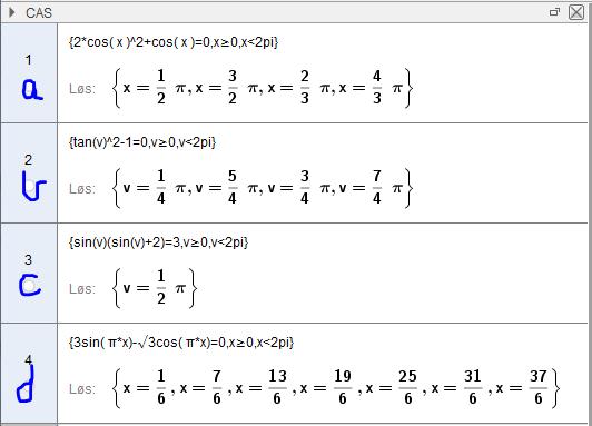 d) sin cos 0 sin cos 0 cos 0 cos cos cos tan 0 tan tan n 6 n 6 7 9 5 7 L,,,,,, 6 6 6 6 6 6 6 Vi må også sjekke om likningen har løsning