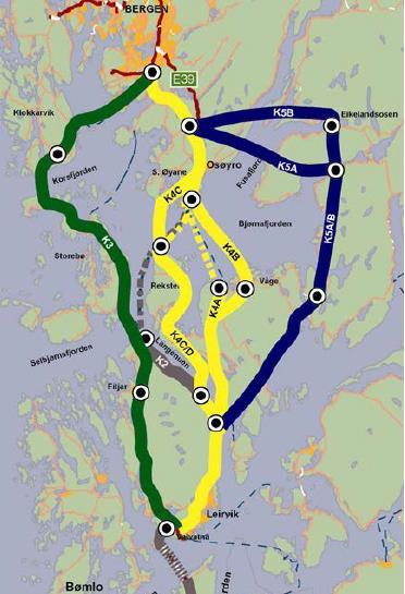 1.2.4. E39 Det er vedtatt bygging av ny fergefri E39 mellom Stavanger og Bergen. Strekningen mellom Stord og Os/Bergen er blant de mest omdiskuterte.
