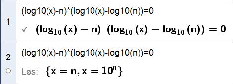 Oppgave 6 (5 poeng) Vi skal løse likningen nedenfor med hensyn på x lg x n x n n x, x 0, n 0 n a) Vis at denne likningen kan omformes til lg x x x lg lg n n n x n n x n lg x lg x lg x lg x x x x lg