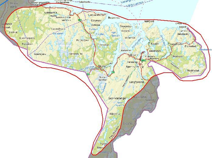 Innledende beskrivelse av området AREAL: 4842 km 2 KOMMUNER: Sør- Varanger, Nesseby, Tana.