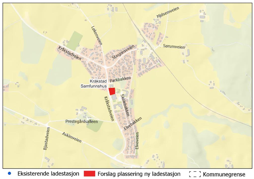 Figur 4 Kart Kråkstad - Lokalitet el-bysykkelordningen Ansvar planlegging og drift Forutfor denne planen, har ansvarsfordeling knyttet til planlegging, gjennomføring og drift vært uklar.