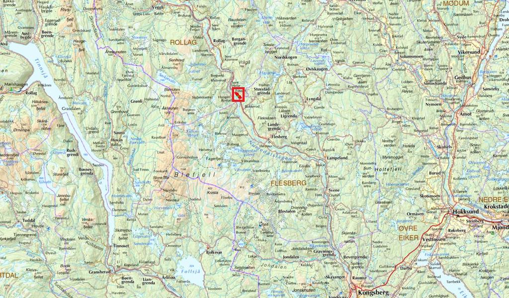 1.2 Planområdet 1.2.1. Beliggenhet og avgrensning Området ligger ca. 200 meter nord for grensen mellom Flesberg og Rollag kommune, og ca. samme avstand i luftlinje fra Fv.40.