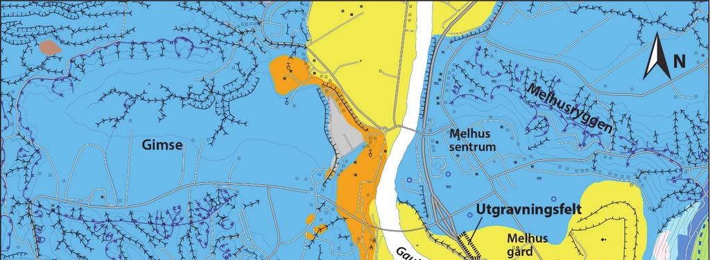 etter siste istid har gått over hele området, inn mot dalsida i øst og mot Melhusryggen i nord (Reite 1986). Figur 3. Kvartærgeologisk kart over Melhus. Tegnforklaring finnes i vedlegg 1.