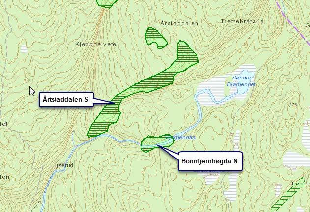 Lokaliteten ligger i tilknytning til sørøstvendt skrent. Det avgrenses delvis mot nyere hogstflater i øst. Linjetraseen går her imellom Årstaddalen S og Bonntjernhøgda N.