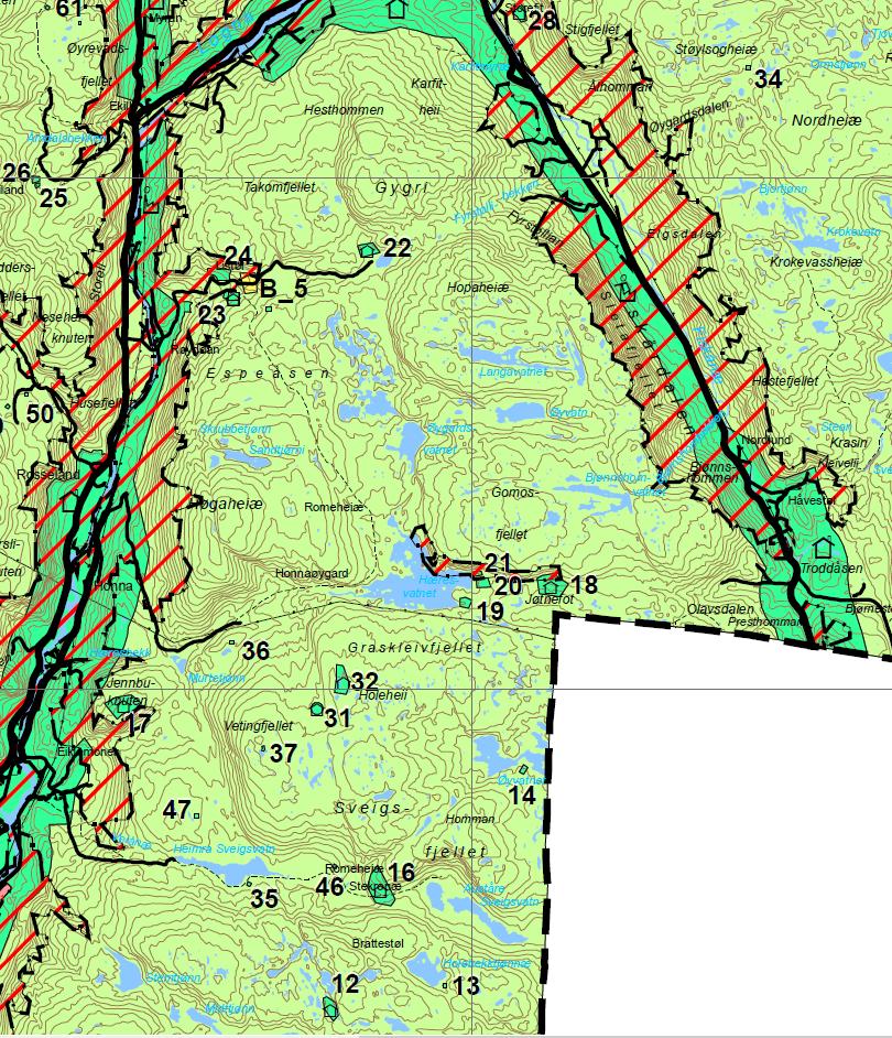 Figur 1. Utdrag fra kommuneplanens arealdel for Åseral kommune Kommuneplan Evje og Hornnes kommune 2018-2029 Området i kommuneplanen arealdel er LNFR-område.