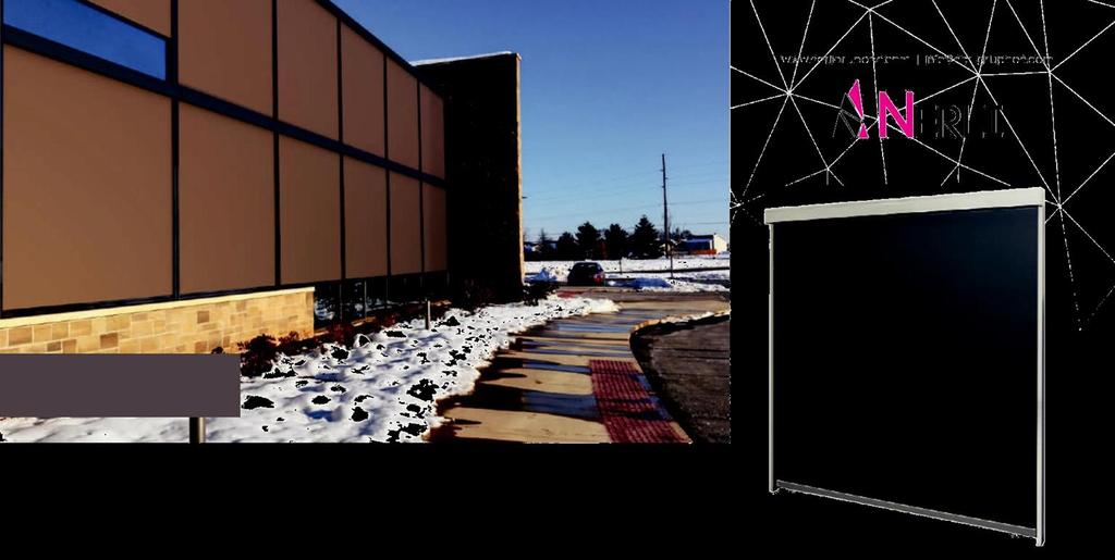 ZIPNER 110 Et enestående solskjerming system med unik føring av tekstilen (i styreskinner på sidene) med en sveiset ZIP-lås i kanten av tekstilen.