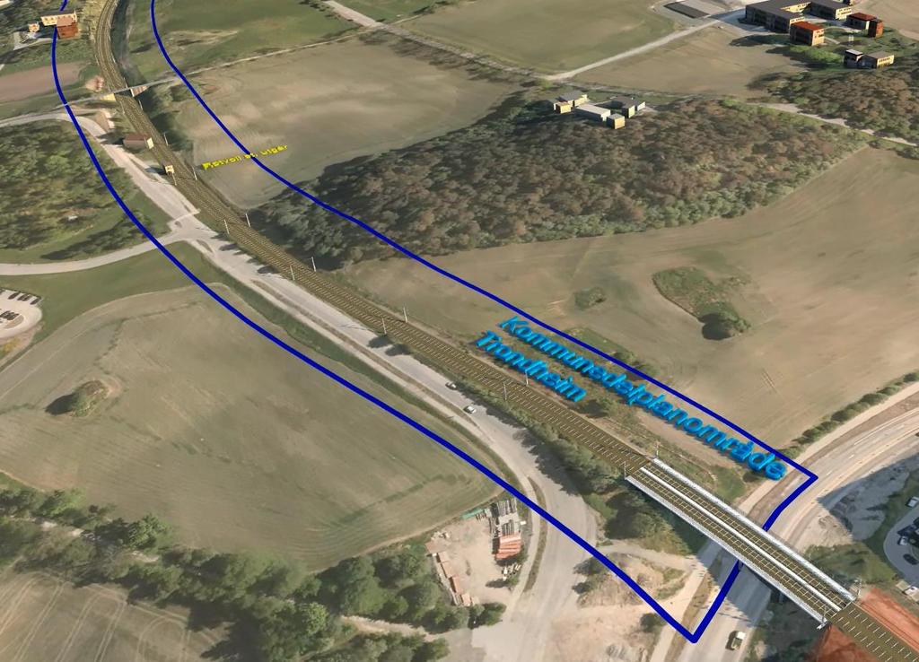 28 av 43 Figur 21: Nytt dobbeltspor fra Leangen, gjennom Rotvoll og mot Ranheim i dagens trasekorridor. Båndleggingssone innenfor blå linje.