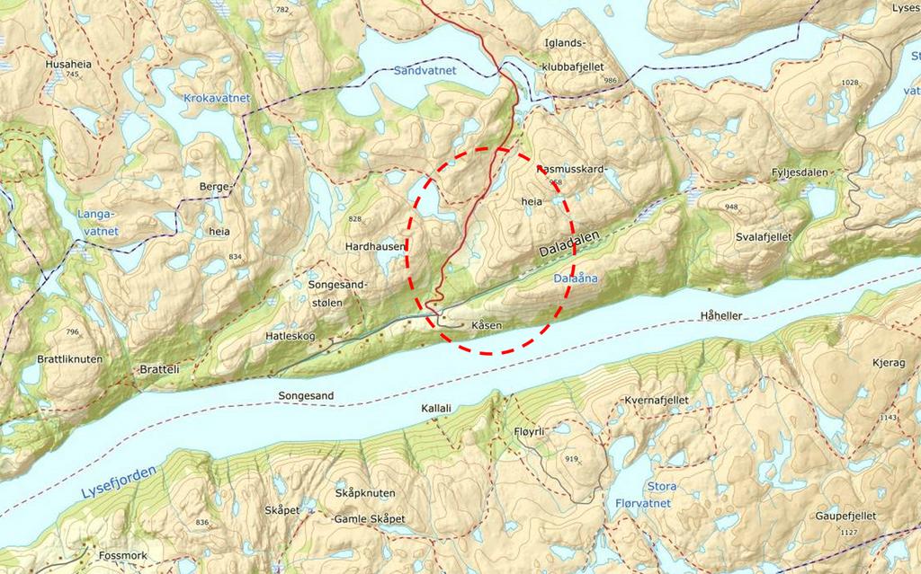 Side: 2/5 Tiltaksområdet som omfattar Nordåna kraftstasjon i Daladalen og Dalaåna kraftstasjon ved Tuftene er uregulert og avsett til LNF-føremål i gjeldande kommuneplan.