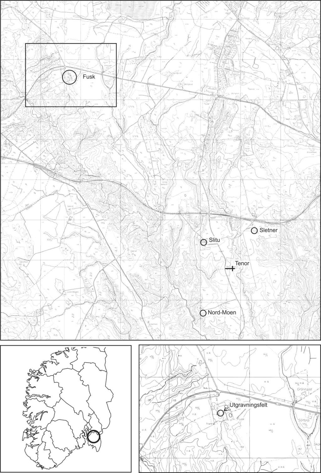 Figur 1: Kart over gården Fusk nordre med