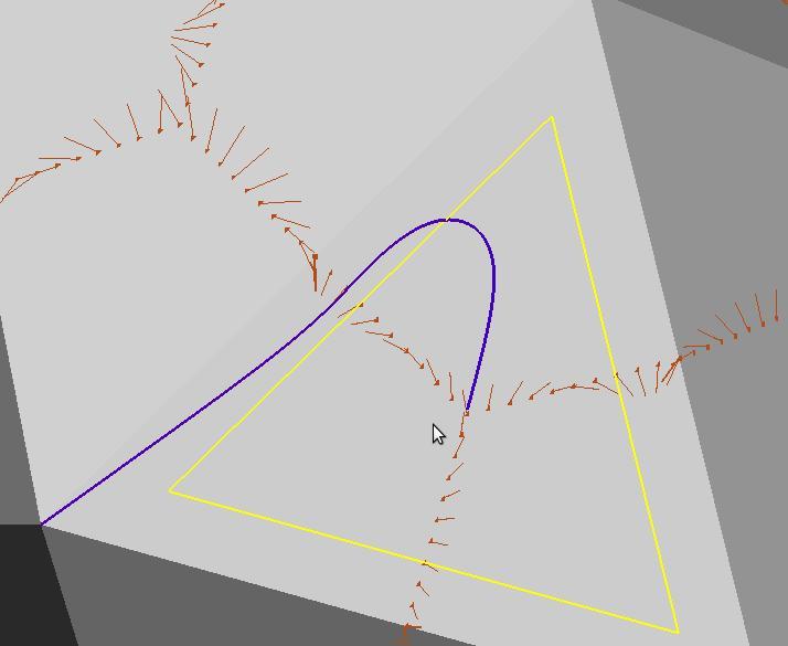 13 Figure 7 Comportement des lignes de champ Un exemple est montré à la gure 7 où l'on voit bien que la ligne de champ va vers un des sommets de la facette. 6 Conclusions 6.