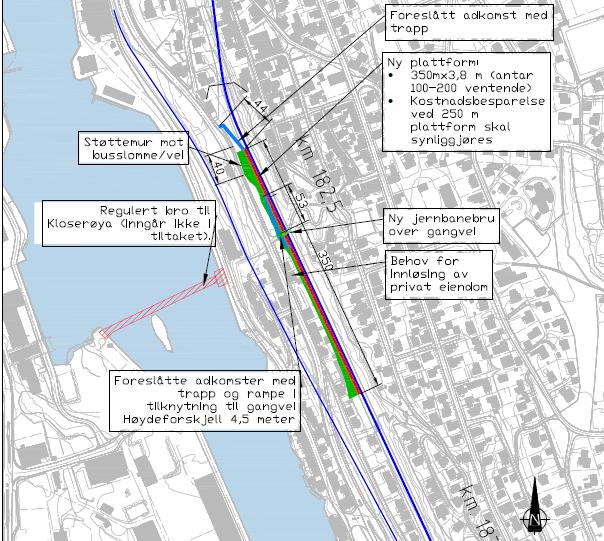 5.3.4 Teknisk beskrivelse av holdeplassen Figur 29: Teknisk tegning av ny holdeplass i dagen på Follestad. Figur 29 viser ny holdeplass på Follestad.