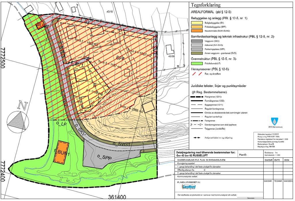 3 Planforslaget Planforslaget tar utgangspunkt i Jordskifterettens delingsplan som inneholder 4 adskilte eiendommer for Fritidsbebyggelse (FB1 FB4) med et felles naustområde (Na1), et naustområde