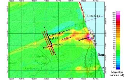 3. DEN NYE MALMKROPPENS STØRRELSE OG BELIGGENHET For å kunne vurdere den mulige nye jernmalmkroppens størrelse og beliggenhet ved gravimetri er det nødvendig med tyngdemålinger i felt, prosessering