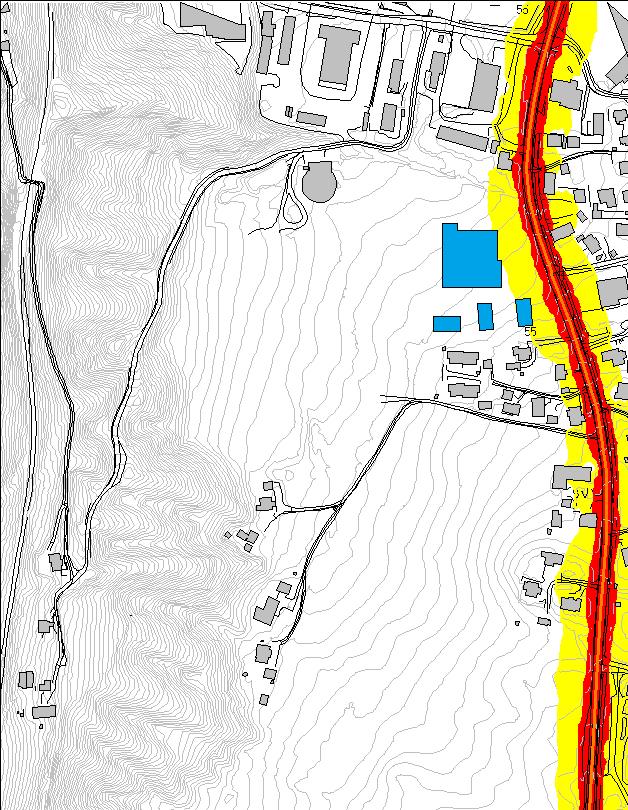 Ekvivalent lydnivå Lden Støysoner i 1,5 m høyde STØYSONEKART Rød støysone Gul støysone Område: Hagejordet Søre Ål Eks.