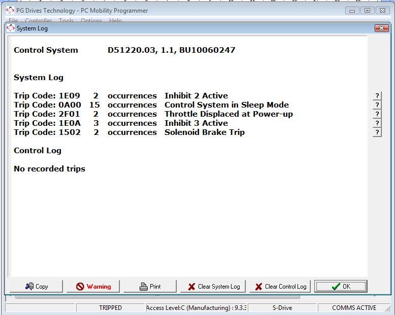 Systemlogg Systemloggen viser detaljer om hvilken styring som er koblet til PC-en. Loggen viser de siste åtte systemfeilene som er registrert.
