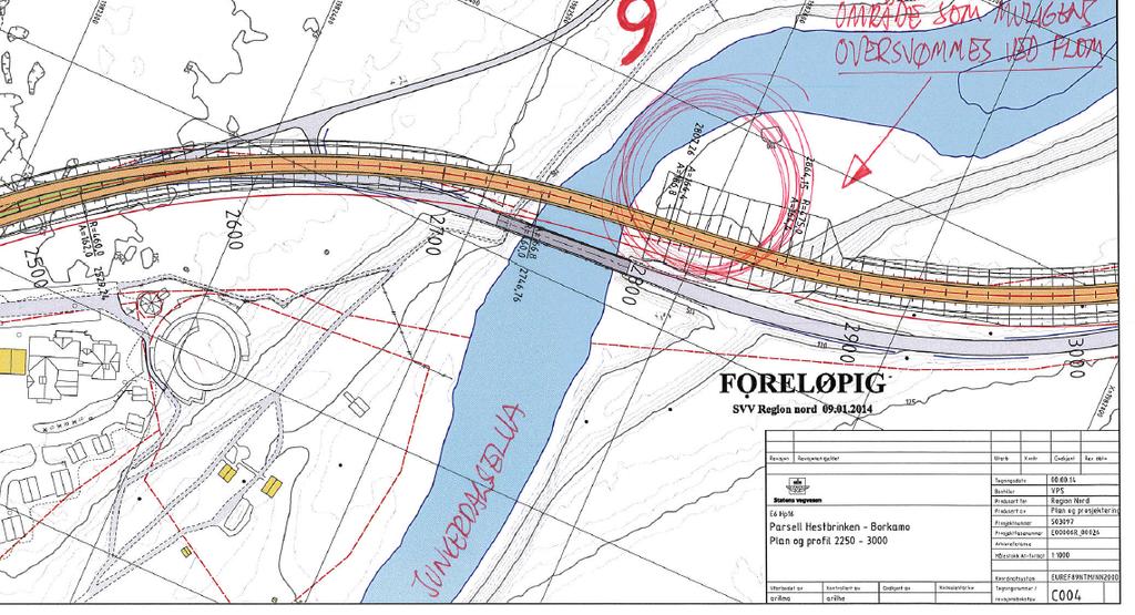 Figur 6 Trasee for ny bru ved Storjord.