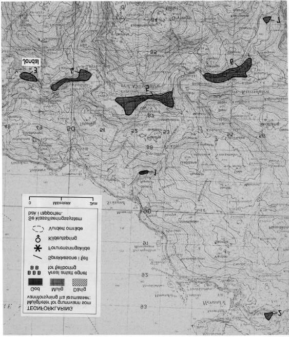 Fig. 1 Utsnitt av kartblad (M711) 1315 IV Jondal som viser områder