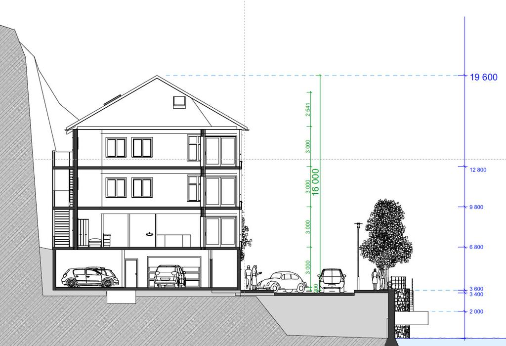 Fig. 5. Skisse som viser planlagte leilighetsbygg. Parkering i kjeller. Skisse: A. Goutbeek. 7. Funksjonell og miljømessig kvalitet Bygningene skal tilpasses øvrig bebyggelse og arkitektur i området.