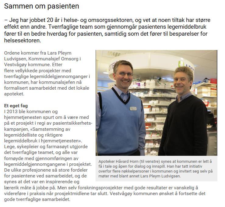 Vestvågøy viser vei - Pasientsikkerhetskampanjen - Videreføring av prosjektet - Kjøp av farmasøyttjenester fra apotek -