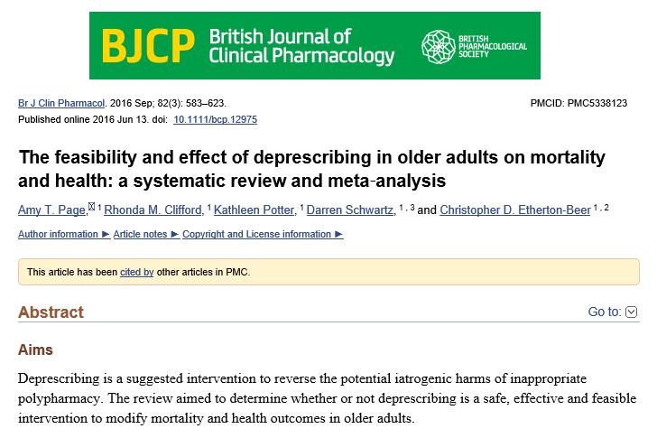 Deprescribing - trygt og nyttig! A total of 132 papers met the inclusion criteria, which included 34 143 participants aged 73.8 ± 5.4 years.