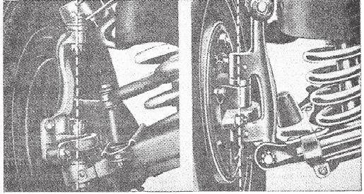 facing toward the engine is fastened to the shock absorber bracket, while on the Mercurys and Lincolns the wheel side of this shaft is against the bracket.