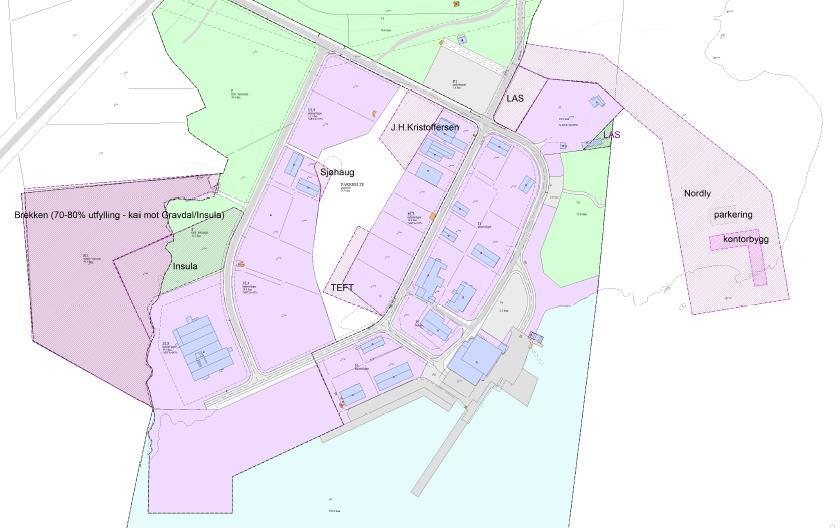 Tiltak/ Formål: Industriområdet på Storeidøy skal utvides i grove rammer slik: I tillegg tas det sikte på å omregulere resten av parkbelte og friområde mellom Brekken, Insula og Sjøhaug til