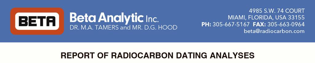 Mr. Trond Eiev Linge Report Date: 12/5/2016 University of Bergen Materia Received: 11/23/2016 Sampe Data Measured Radiocarbon Age Isotopes Resuts o/oo Conventiona Radiocarbon Age Beta - 451265 2330