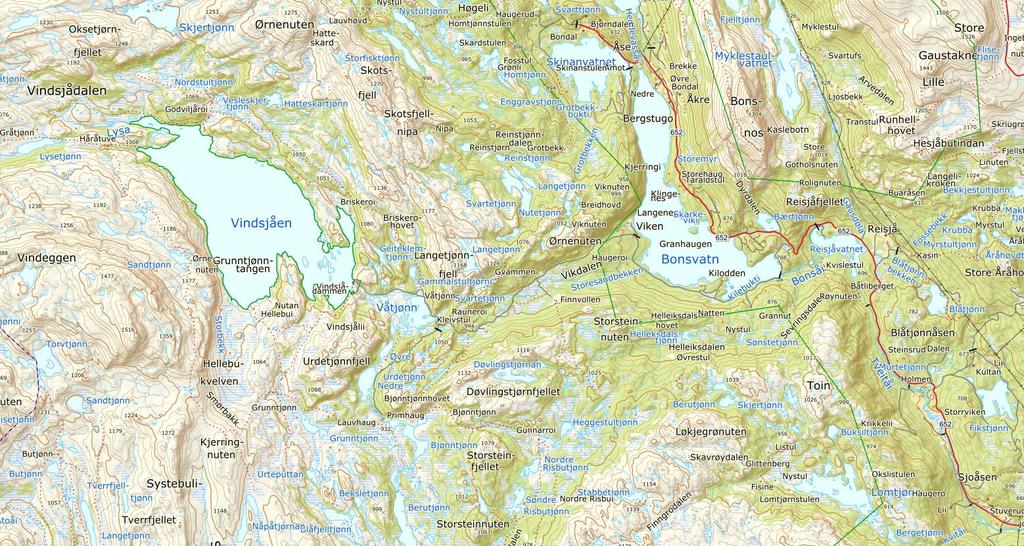 Side 10 Delkart Delkart 1: Kart over øvre deler av Hjartdølareguleringen, med magasinene Vindsjåen og Bonsvatn.