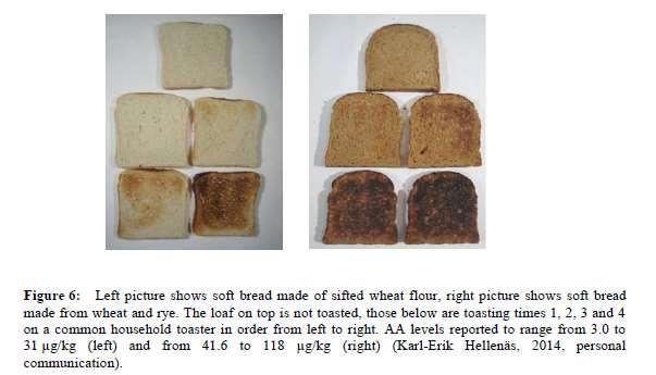 Bruningsgrad og ingredienser er viktig - brød Hvetebrød 3-31 μg/kg Hvete + rugbrød med sirup 42-118 μg/kg