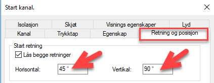 Er en rektangulær kanal vridd, og går vertikalt, så må det justeres for dette under fanen Retning og posisjon For vertikale